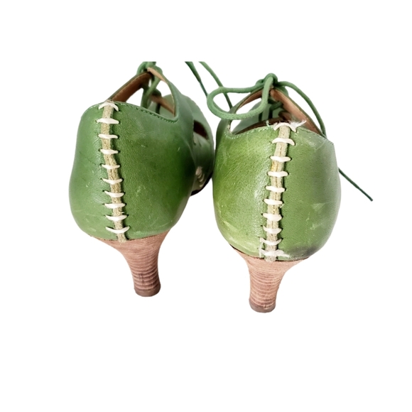 Terra Plana Artisan Design Handcrafted Green Leather Lace Up Heels Size 39/8 - Picture 4 of 7